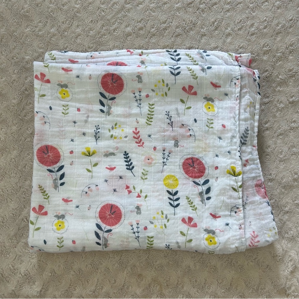 Angel Dear Floral Baby Swaddle Blanket Yellow White Blue Cotton Bamboo Blend